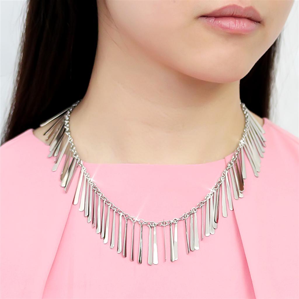 TK3499 - High polished (no plating) Stainless Steel Necklace with No Stone-2