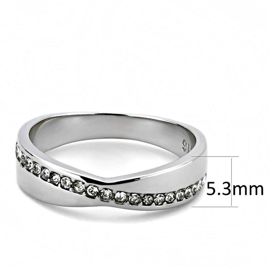 TK3501 - High polished (no plating) Stainless Steel Ring with Top Grade Crystal  in Clear-1