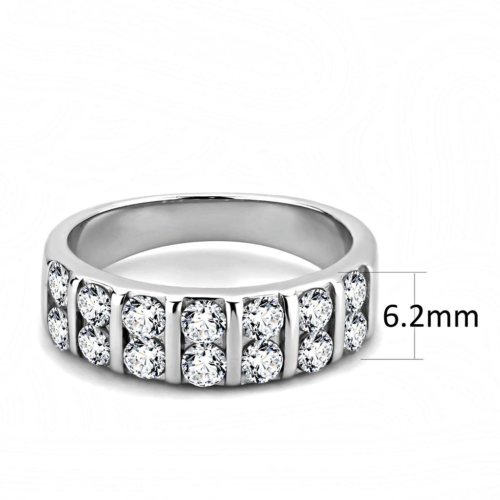 TK3504 - High polished (no plating) Stainless Steel Ring with AAA Grade CZ  in Clear-1