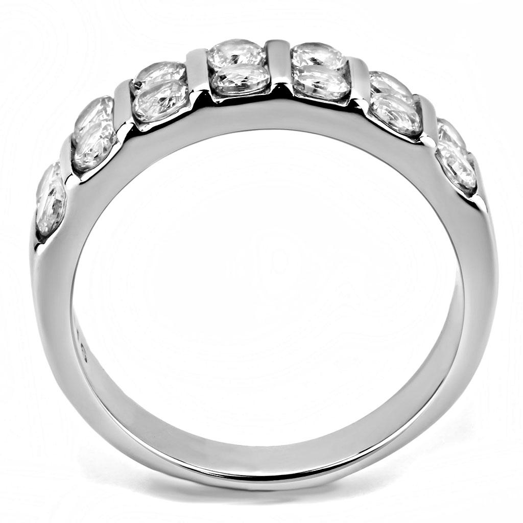 TK3504 - High polished (no plating) Stainless Steel Ring with AAA Grade CZ  in Clear-2