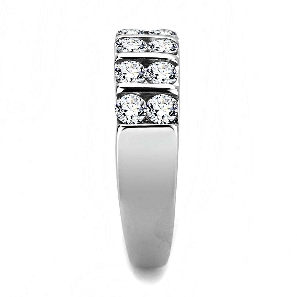 TK3504 - High polished (no plating) Stainless Steel Ring with AAA Grade CZ  in Clear-3