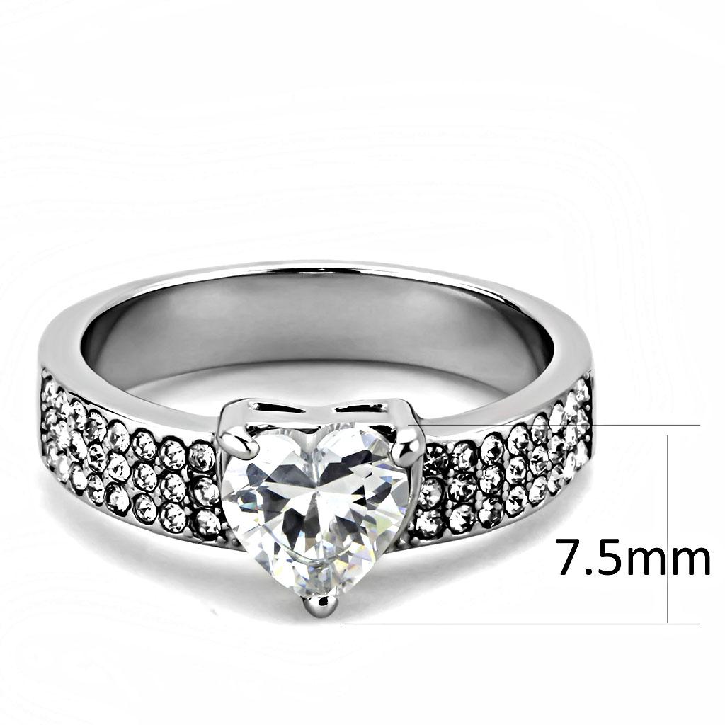 TK3505 - High polished (no plating) Stainless Steel Ring with AAA Grade CZ  in Clear-1