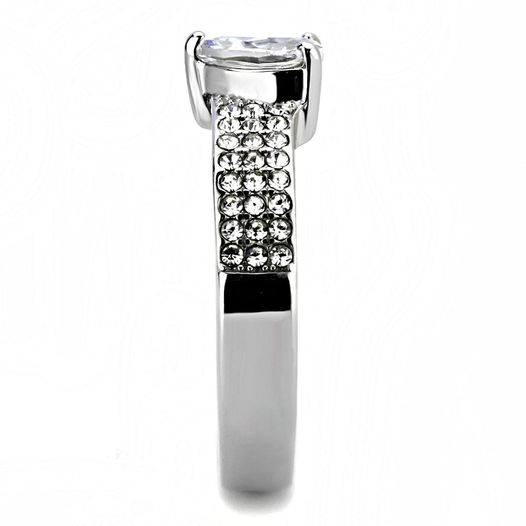TK3505 - High polished (no plating) Stainless Steel Ring with AAA Grade CZ  in Clear-3