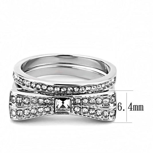TK3506 - High polished (no plating) Stainless Steel Ring with Top Grade Crystal  in Clear-1