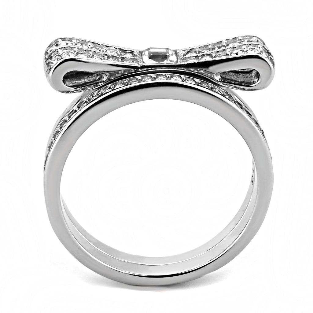 TK3506 - High polished (no plating) Stainless Steel Ring with Top Grade Crystal  in Clear-2
