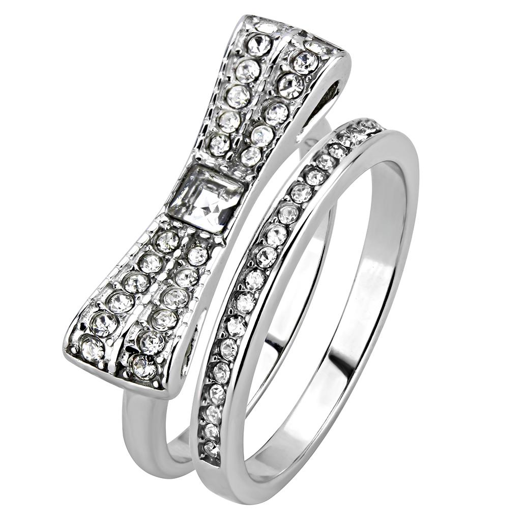 TK3506 - High polished (no plating) Stainless Steel Ring with Top Grade Crystal  in Clear-3