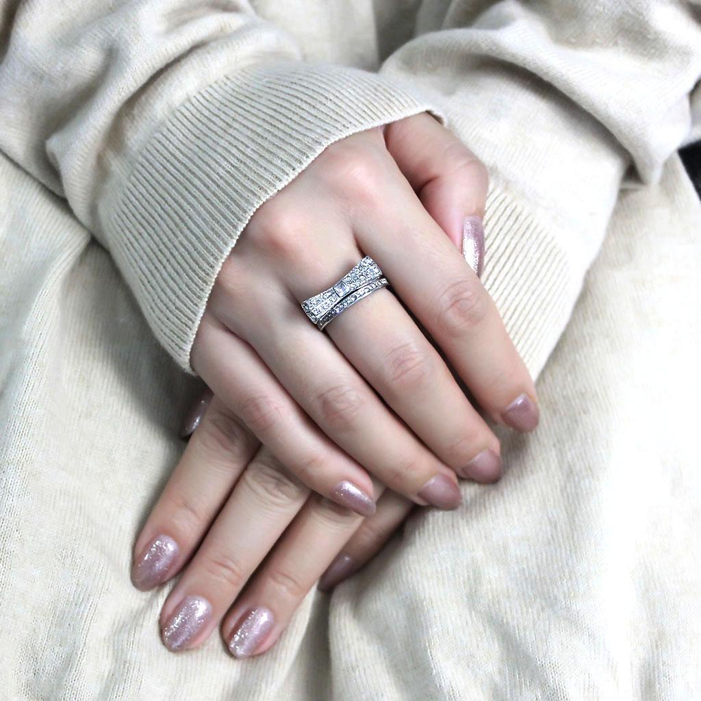 TK3506 - High polished (no plating) Stainless Steel Ring with Top Grade Crystal  in Clear-4