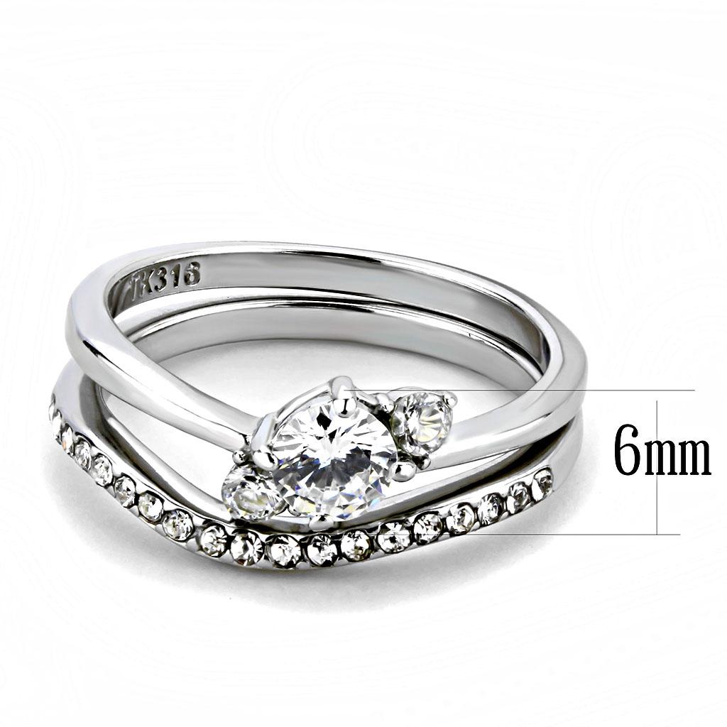 TK3507 - High polished (no plating) Stainless Steel Ring with AAA Grade CZ  in Clear-1