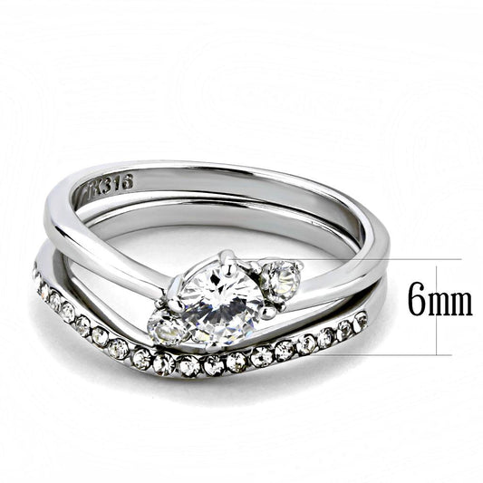 TK3507 - High polished (no plating) Stainless Steel Ring with AAA Grade CZ  in Clear-1