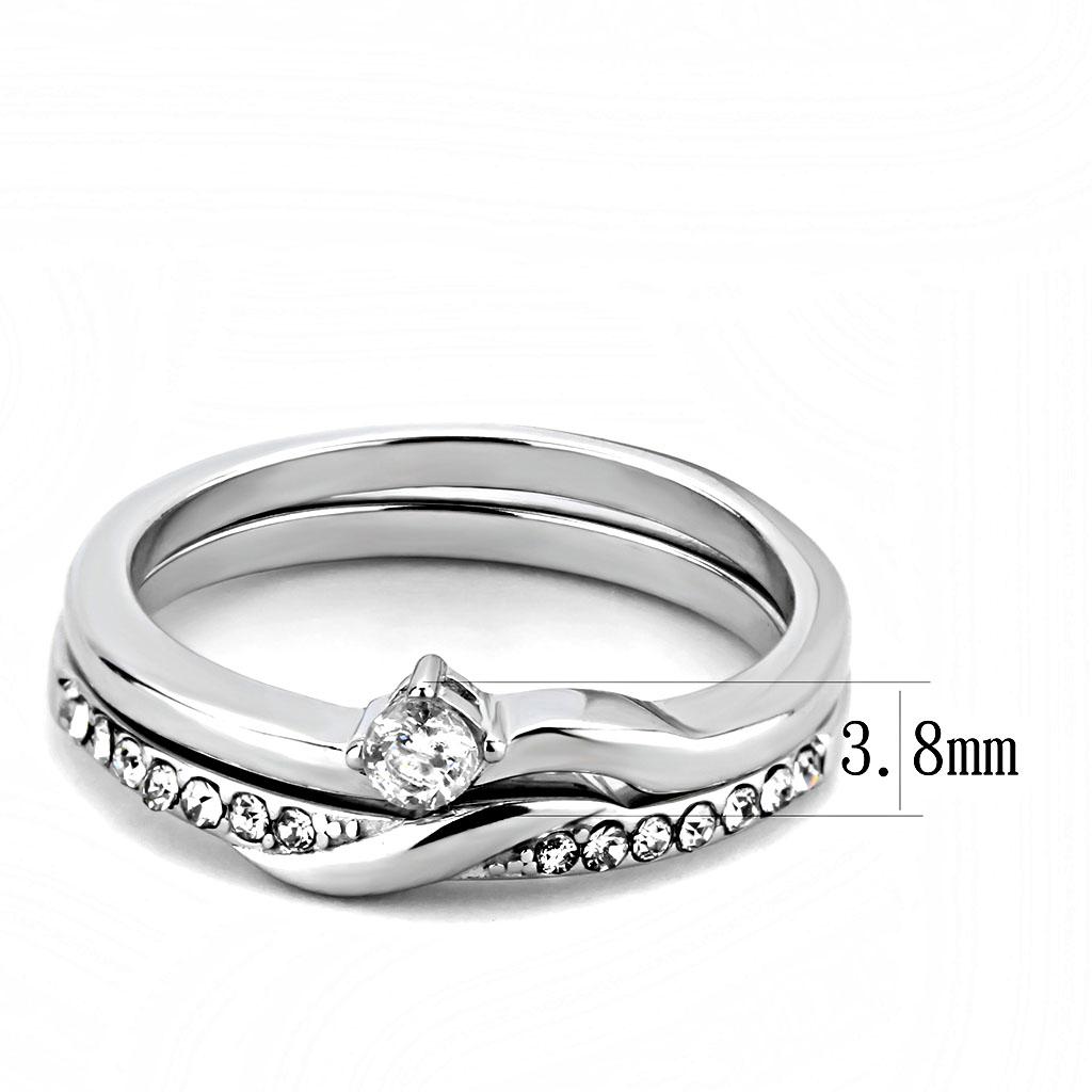 TK3508 - High polished (no plating) Stainless Steel Ring with AAA Grade CZ  in Clear-1