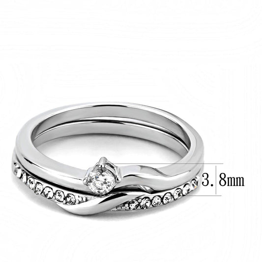 TK3508 - High polished (no plating) Stainless Steel Ring with AAA Grade CZ  in Clear-1