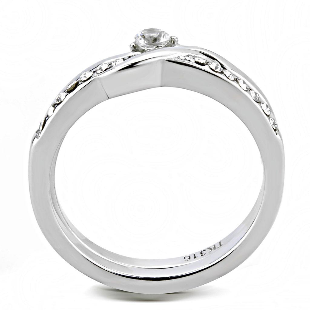 TK3508 - High polished (no plating) Stainless Steel Ring with AAA Grade CZ  in Clear-2