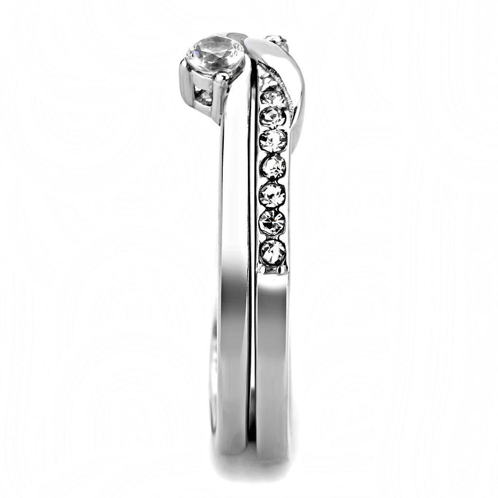TK3508 - High polished (no plating) Stainless Steel Ring with AAA Grade CZ  in Clear-3