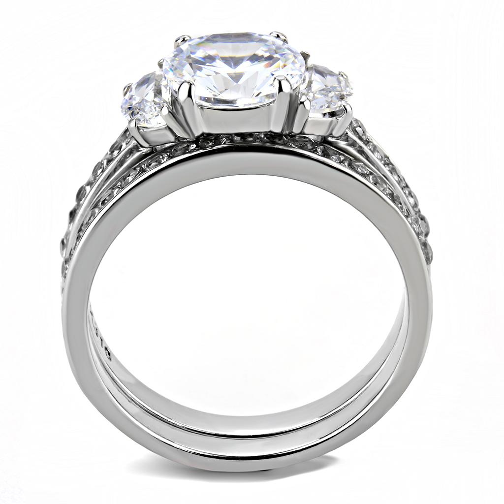 TK3509 - High polished (no plating) Stainless Steel Ring with AAA Grade CZ  in Clear-2