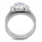 TK3509 - High polished (no plating) Stainless Steel Ring with AAA Grade CZ  in Clear-2