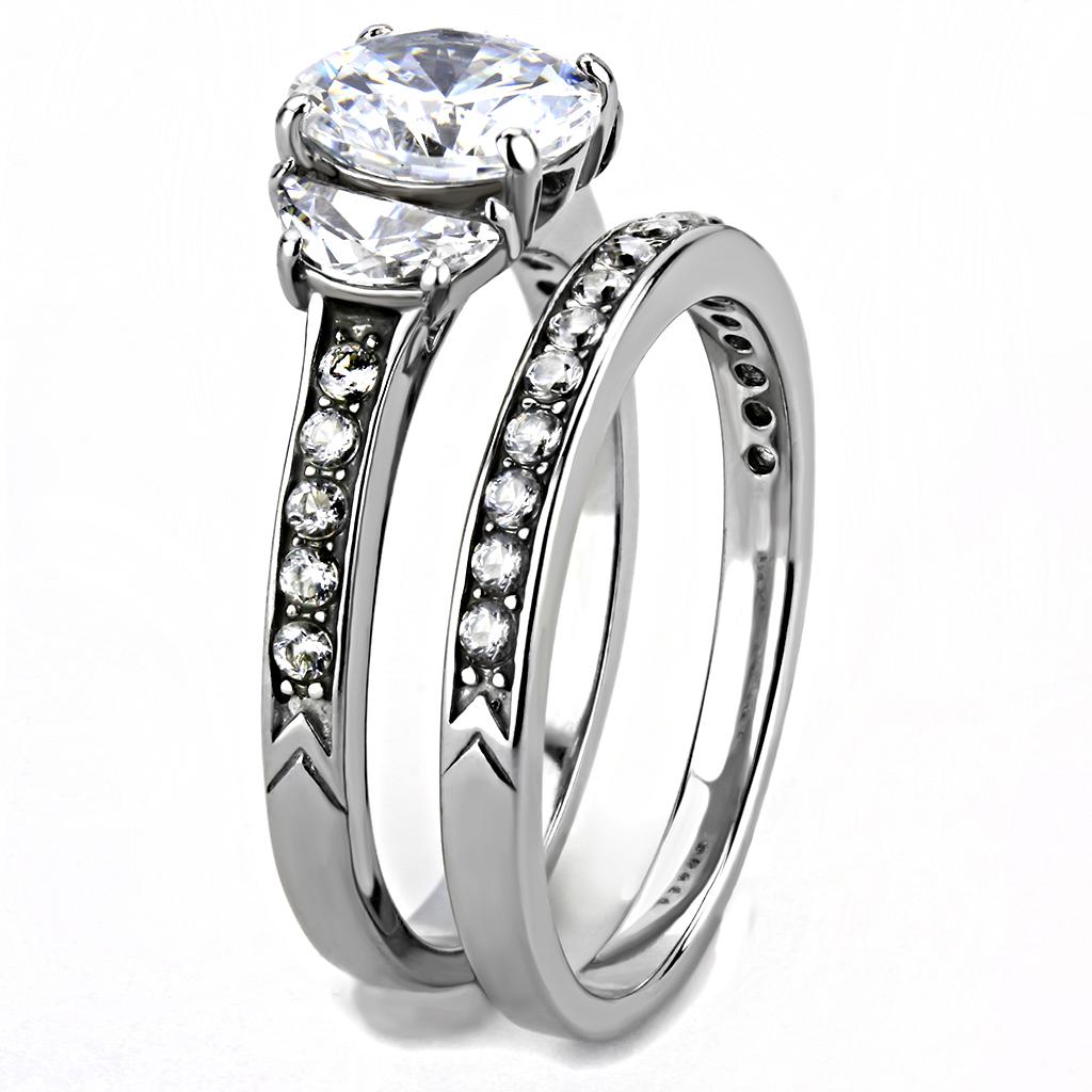 TK3509 - High polished (no plating) Stainless Steel Ring with AAA Grade CZ  in Clear-3