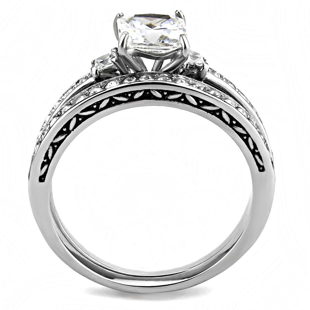 TK3510 - High polished (no plating) Stainless Steel Ring with AAA Grade CZ  in Clear-2