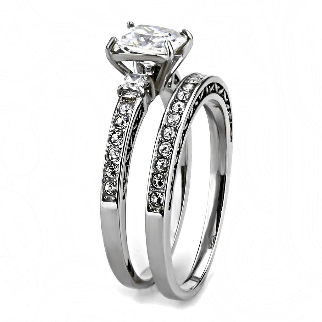 TK3510 - High polished (no plating) Stainless Steel Ring with AAA Grade CZ  in Clear-3