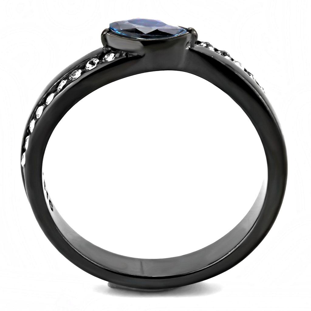 TK3511 - IP Light Black  (IP Gun) Stainless Steel Ring with AAA Grade CZ  in Sea Blue-2