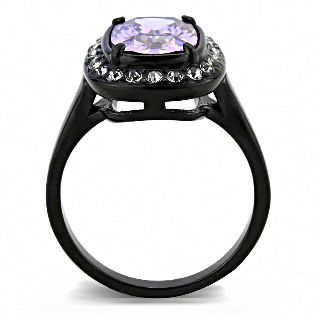 TK3512 - IP Black(Ion Plating) Stainless Steel Ring with AAA Grade CZ  in Amethyst-2