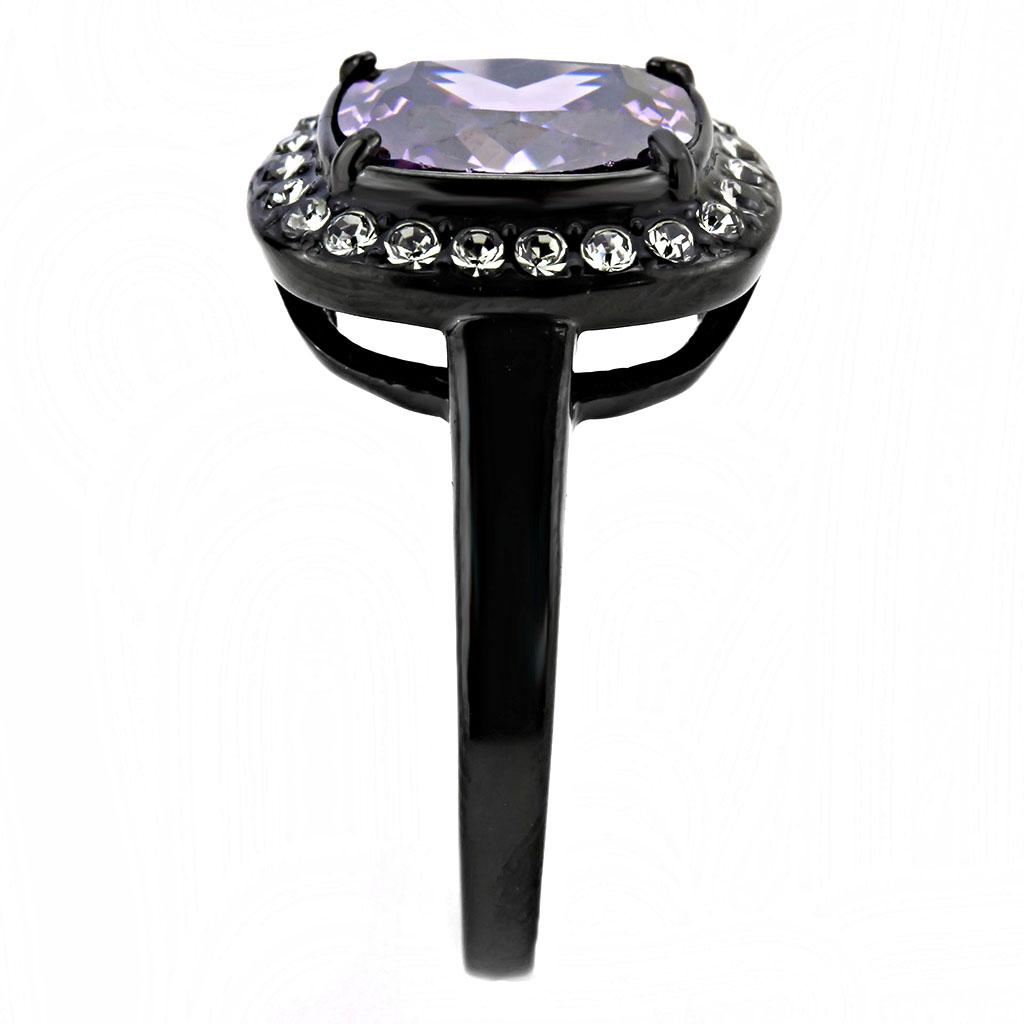 TK3512 - IP Black(Ion Plating) Stainless Steel Ring with AAA Grade CZ  in Amethyst-3