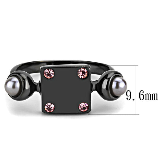 TK3513 - IP Light Black  (IP Gun) Stainless Steel Ring with Synthetic Pearl in Gray-1
