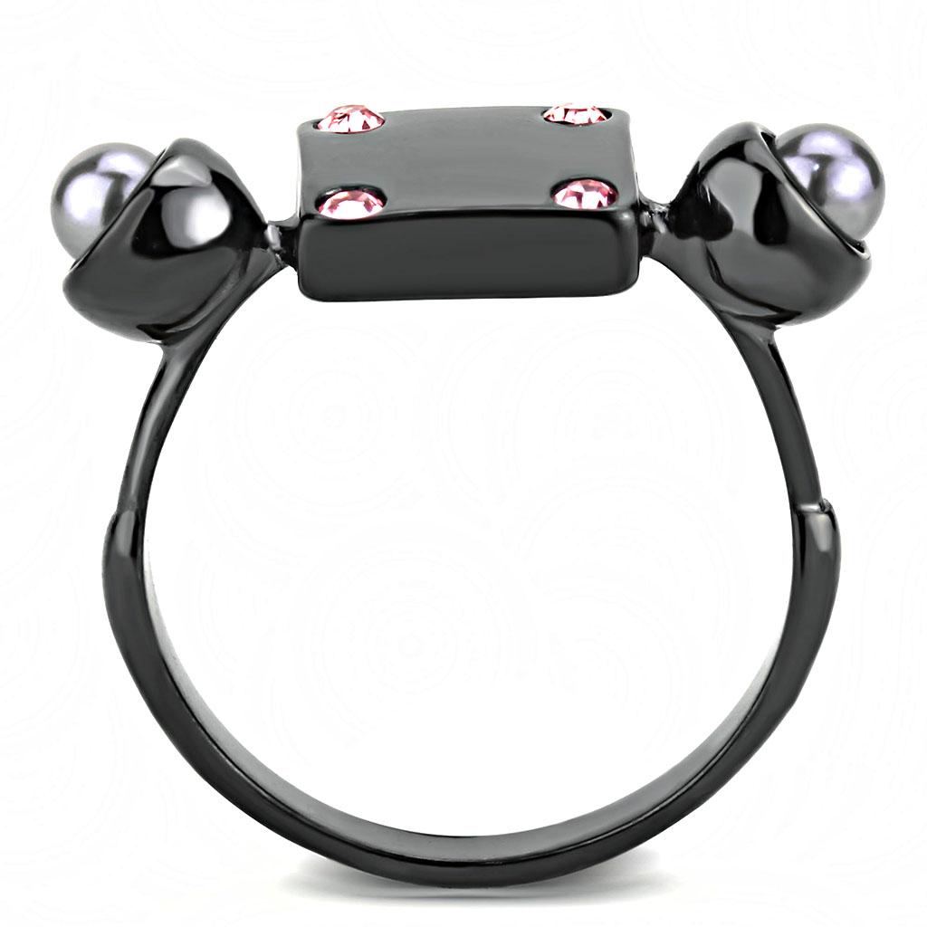 TK3513 - IP Light Black  (IP Gun) Stainless Steel Ring with Synthetic Pearl in Gray-2