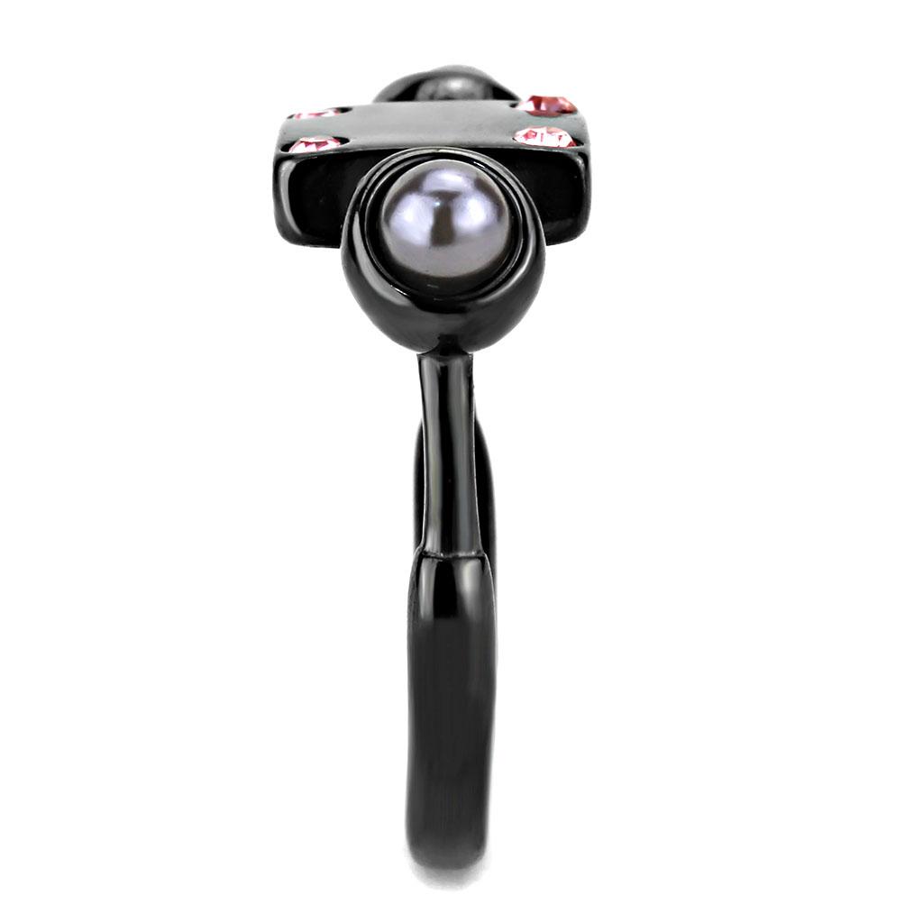 TK3513 - IP Light Black  (IP Gun) Stainless Steel Ring with Synthetic Pearl in Gray-3