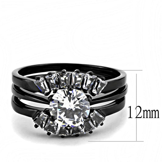 TK3514 - IP Black(Ion Plating) Stainless Steel Ring with AAA Grade CZ  in Clear-1