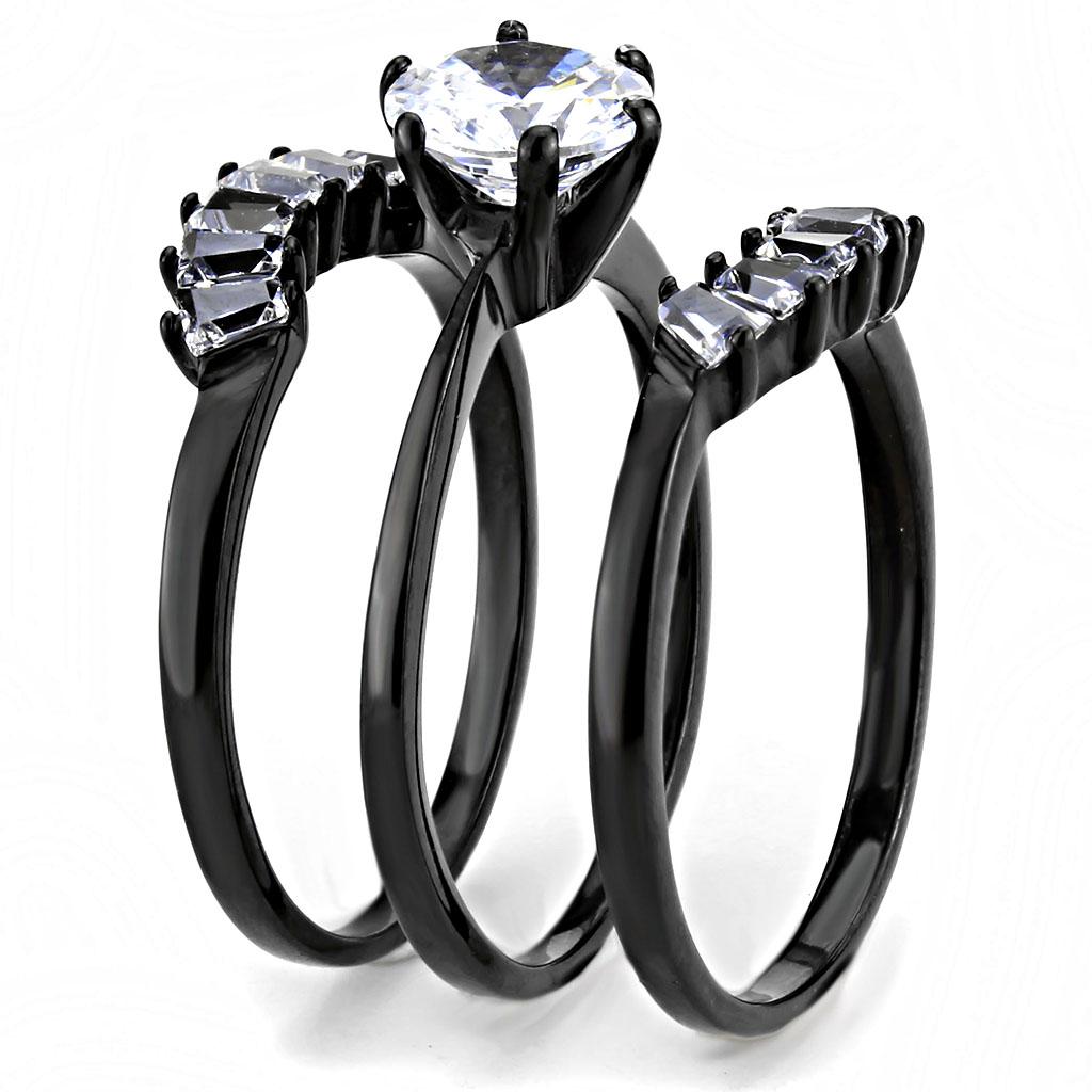 TK3514 - IP Black(Ion Plating) Stainless Steel Ring with AAA Grade CZ  in Clear-3