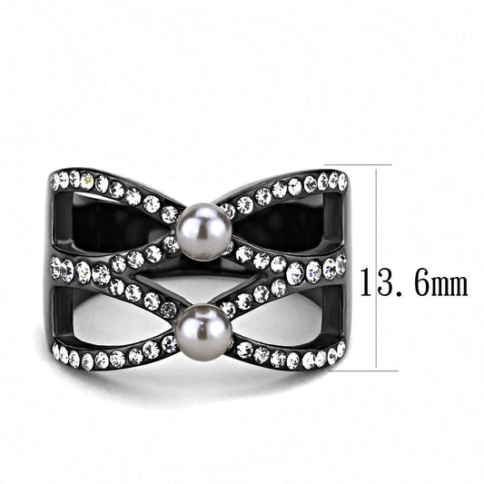 TK3515 - IP Light Black  (IP Gun) Stainless Steel Ring with Synthetic Pearl in Gray-1