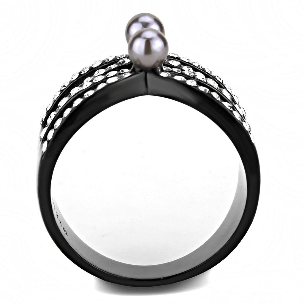 TK3515 - IP Light Black  (IP Gun) Stainless Steel Ring with Synthetic Pearl in Gray-2