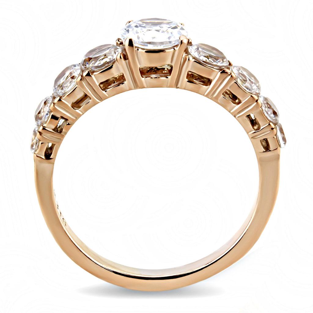 TK3516 - IP Rose Gold(Ion Plating) Stainless Steel Ring with AAA Grade CZ  in Clear-2
