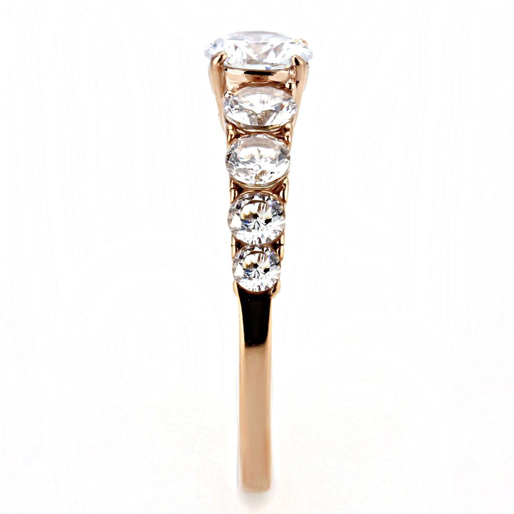 TK3516 - IP Rose Gold(Ion Plating) Stainless Steel Ring with AAA Grade CZ  in Clear-3