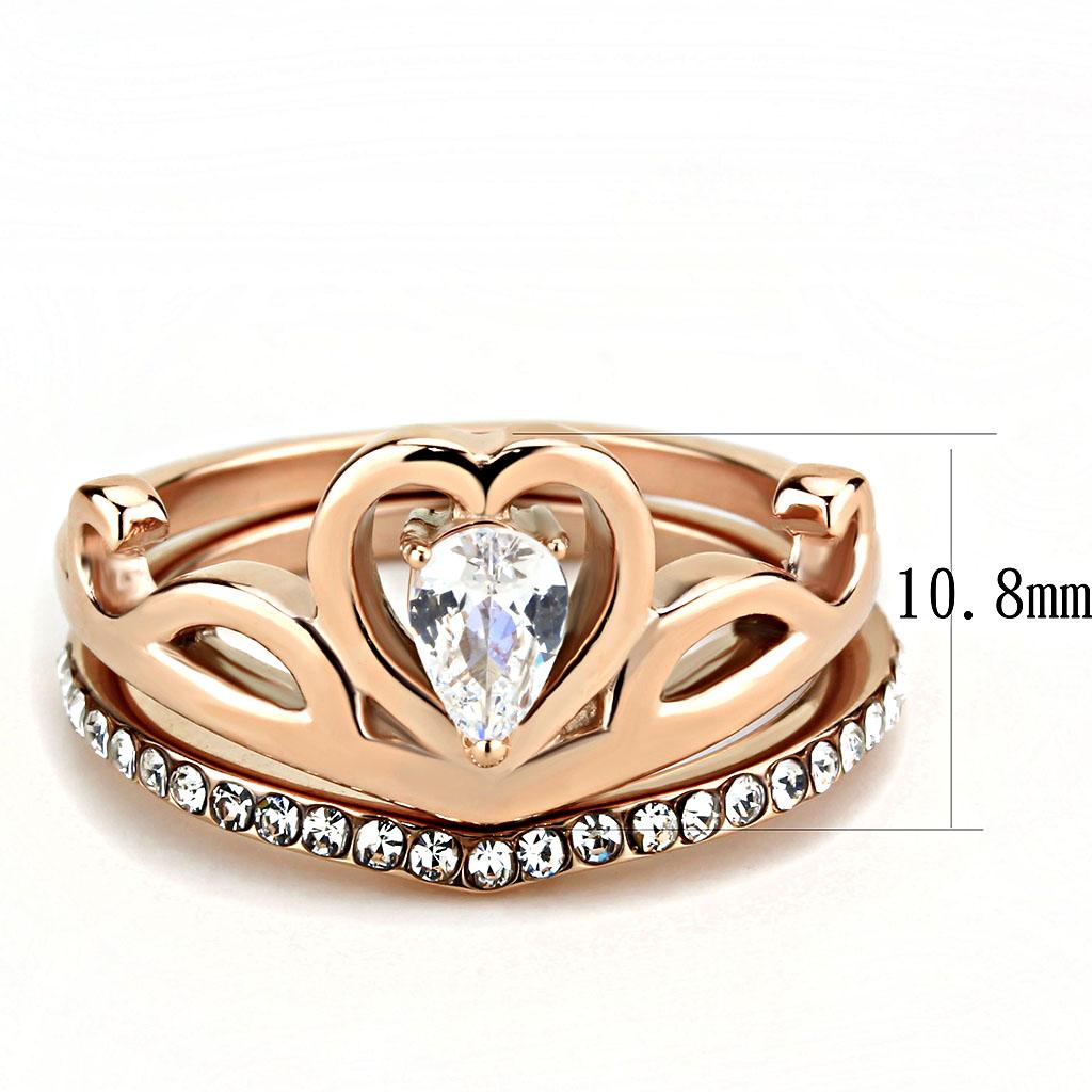 TK3518 - IP Rose Gold(Ion Plating) Stainless Steel Ring with AAA Grade CZ  in Clear-1