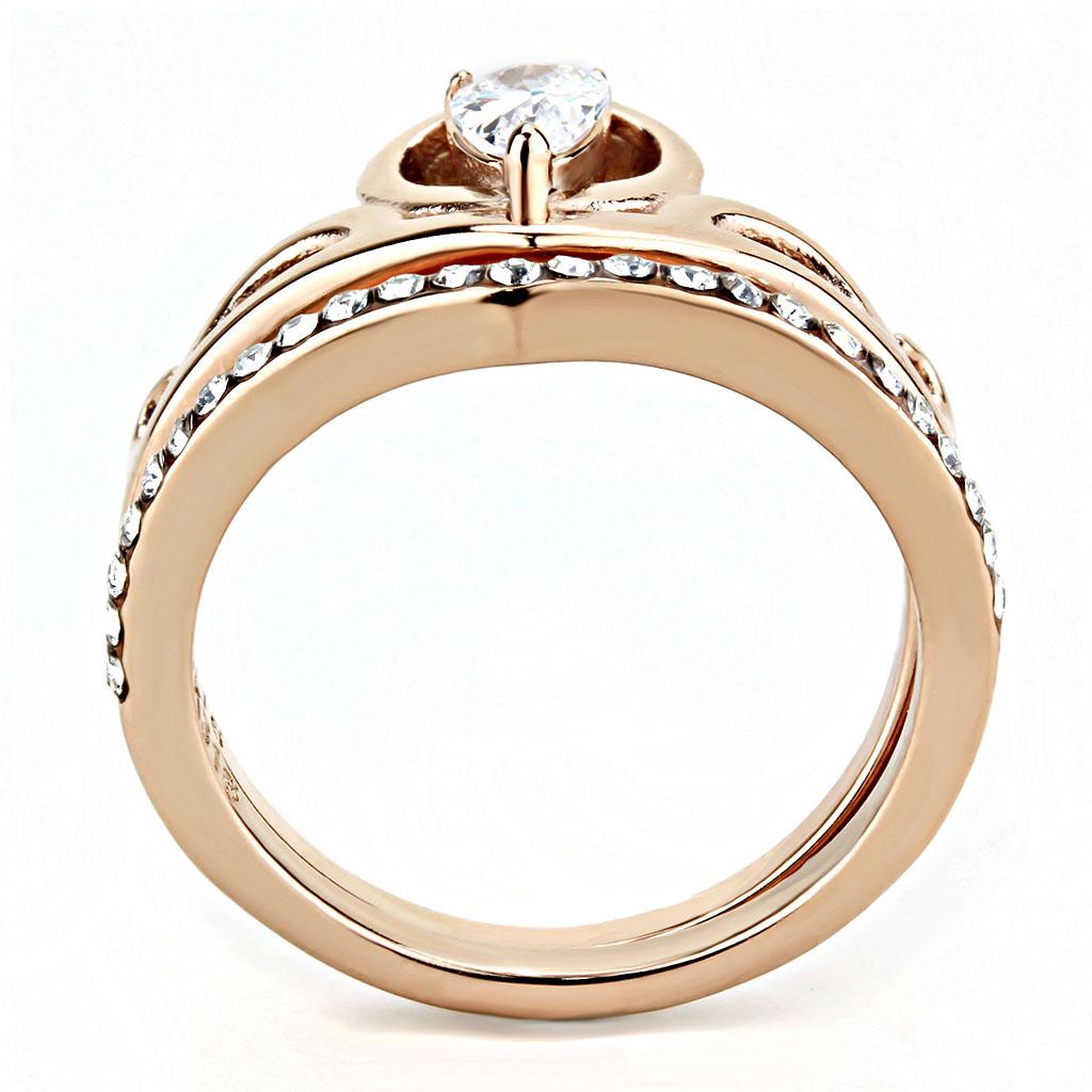 TK3518 - IP Rose Gold(Ion Plating) Stainless Steel Ring with AAA Grade CZ  in Clear-2