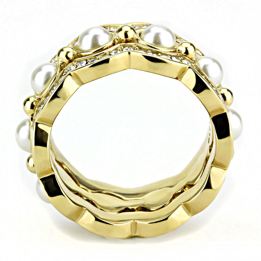 TK3520 - IP Gold(Ion Plating) Stainless Steel Ring with Synthetic Pearl in White-2