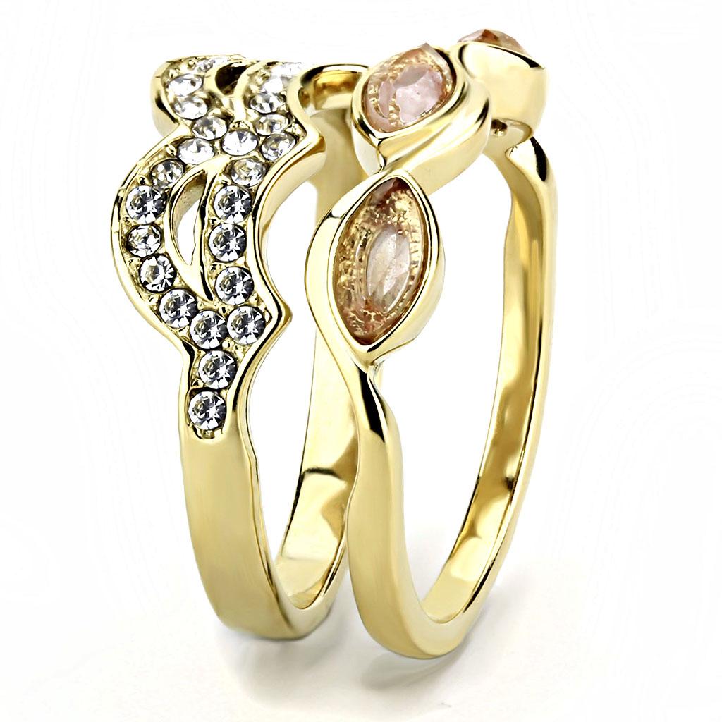 TK3521 - IP Gold(Ion Plating) Stainless Steel Ring with Synthetic Synthetic Glass in Light Peach-3