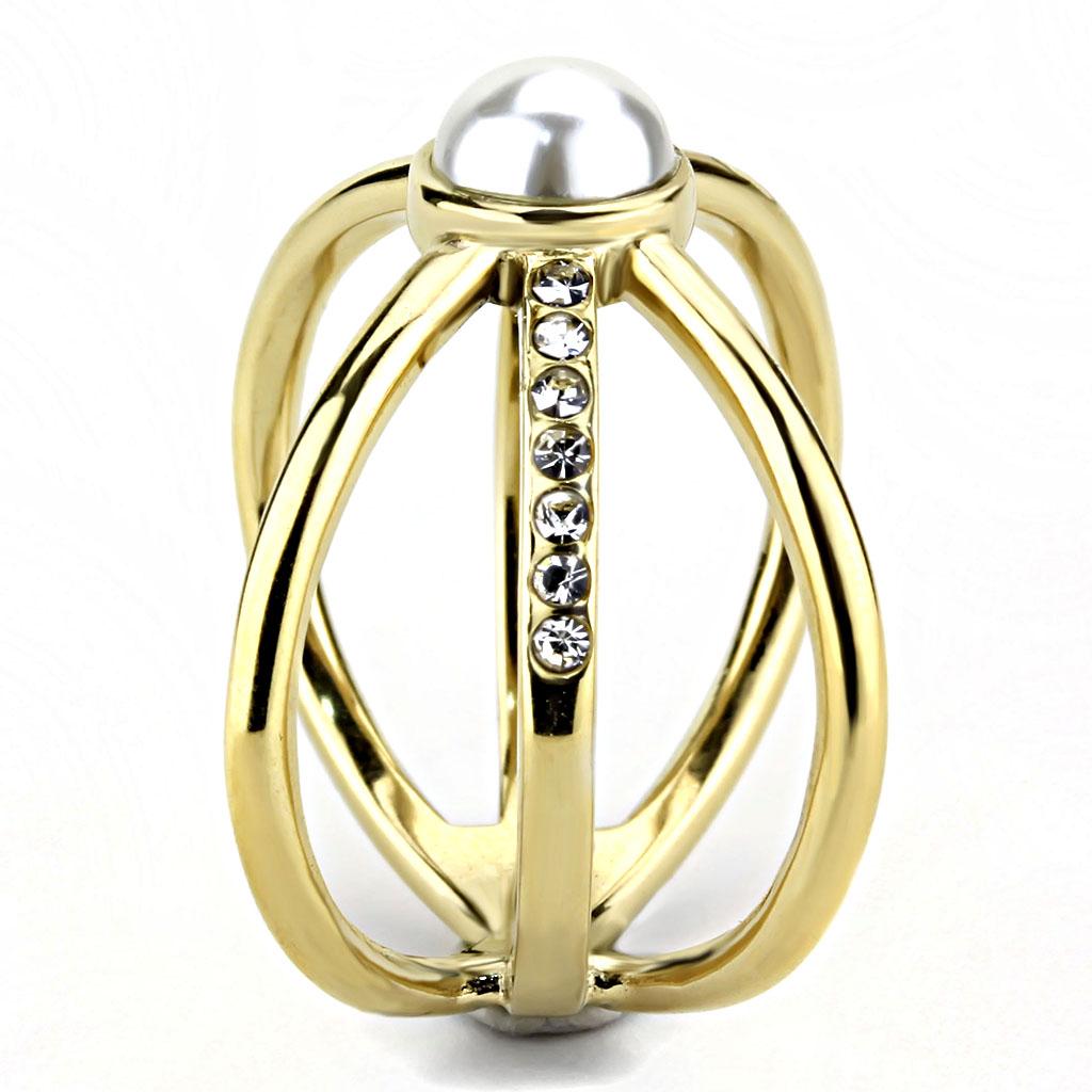 TK3522 - IP Gold(Ion Plating) Stainless Steel Ring with Synthetic Pearl in White-3