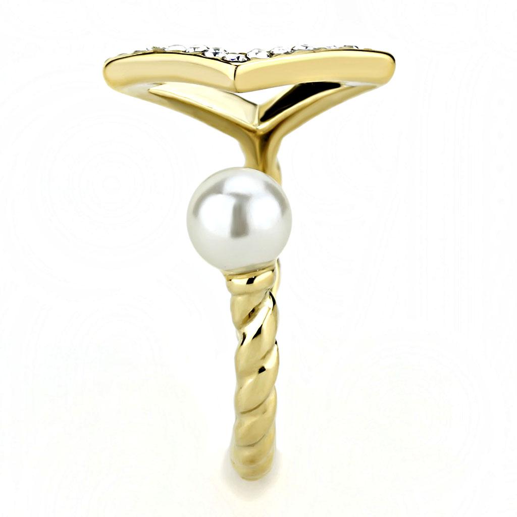 TK3523 - IP Gold(Ion Plating) Stainless Steel Ring with Synthetic Pearl in White-3