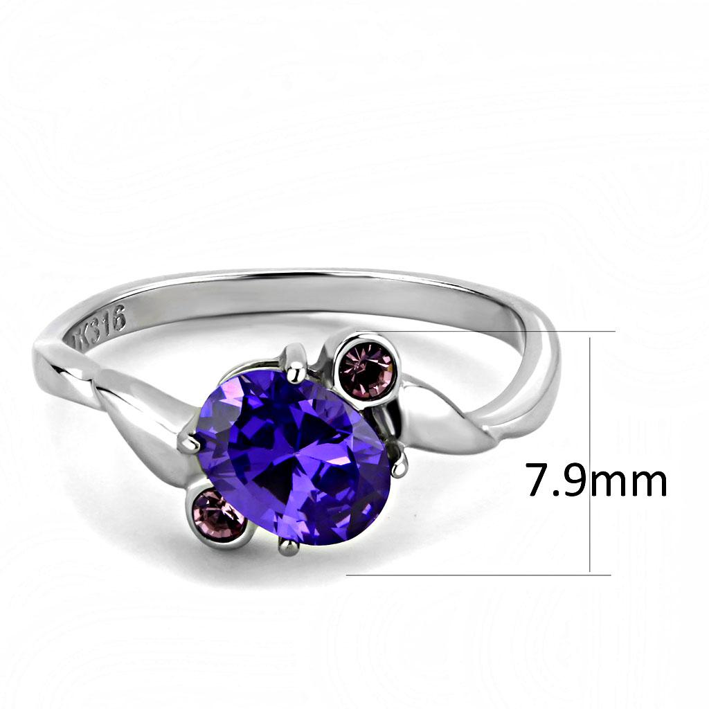 TK3525 - High polished (no plating) Stainless Steel Ring with AAA Grade CZ  in Tanzanite-1