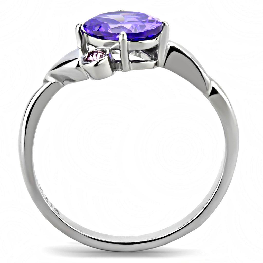 TK3525 - High polished (no plating) Stainless Steel Ring with AAA Grade CZ  in Tanzanite-2
