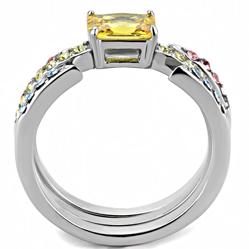 TK3526 - High polished (no plating) Stainless Steel Ring with AAA Grade CZ  in Topaz-2