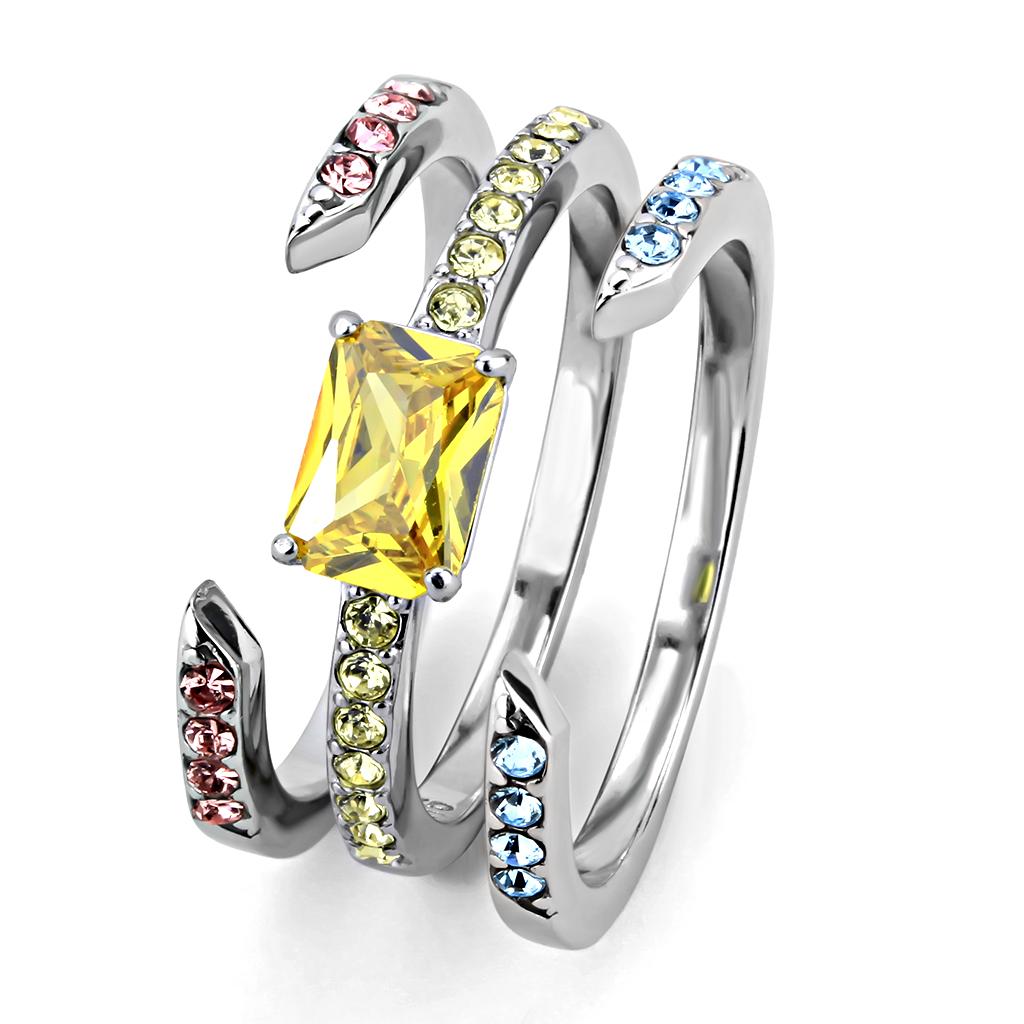 TK3526 - High polished (no plating) Stainless Steel Ring with AAA Grade CZ  in Topaz-3