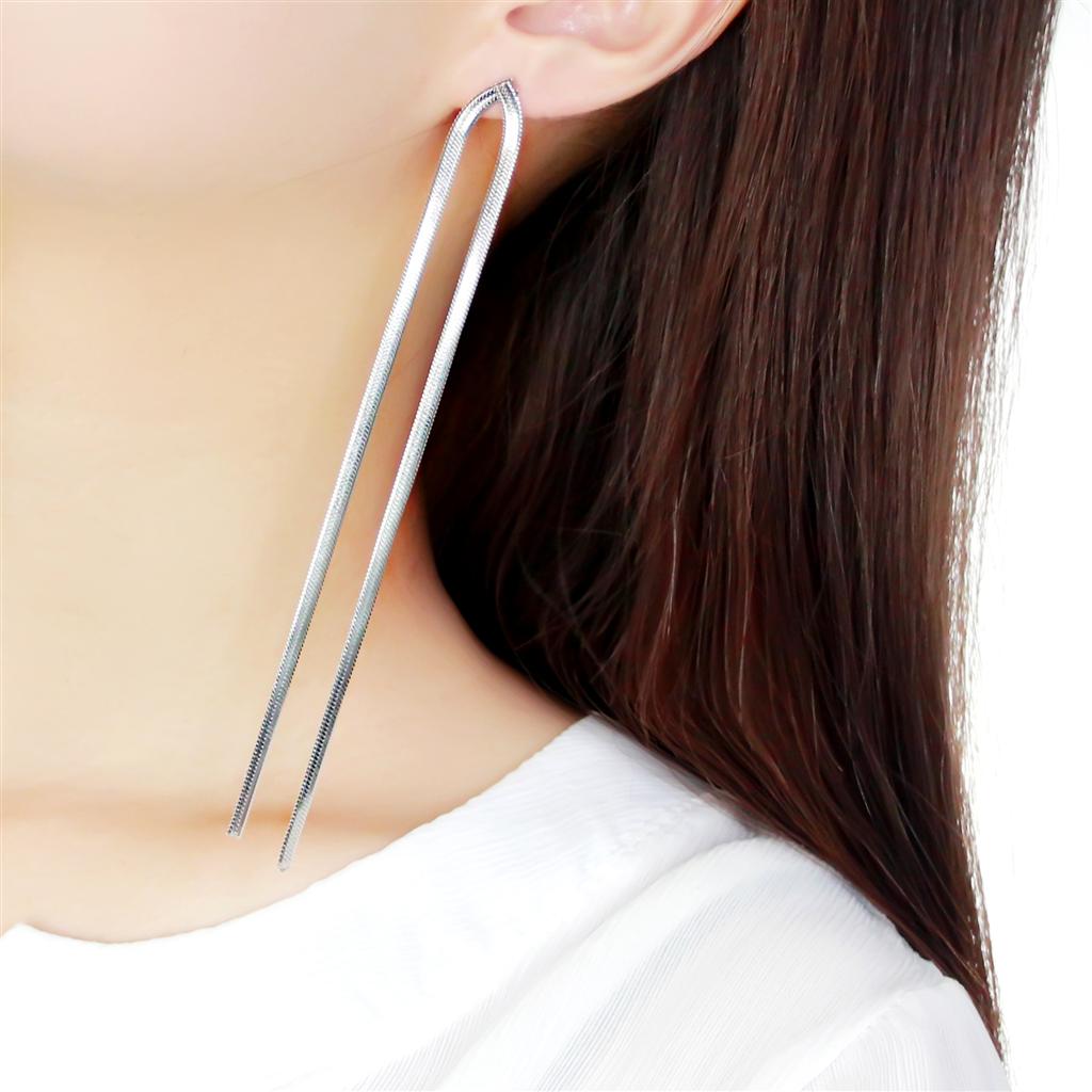 TK3530 - High polished (no plating) Stainless Steel Earrings with No Stone-2