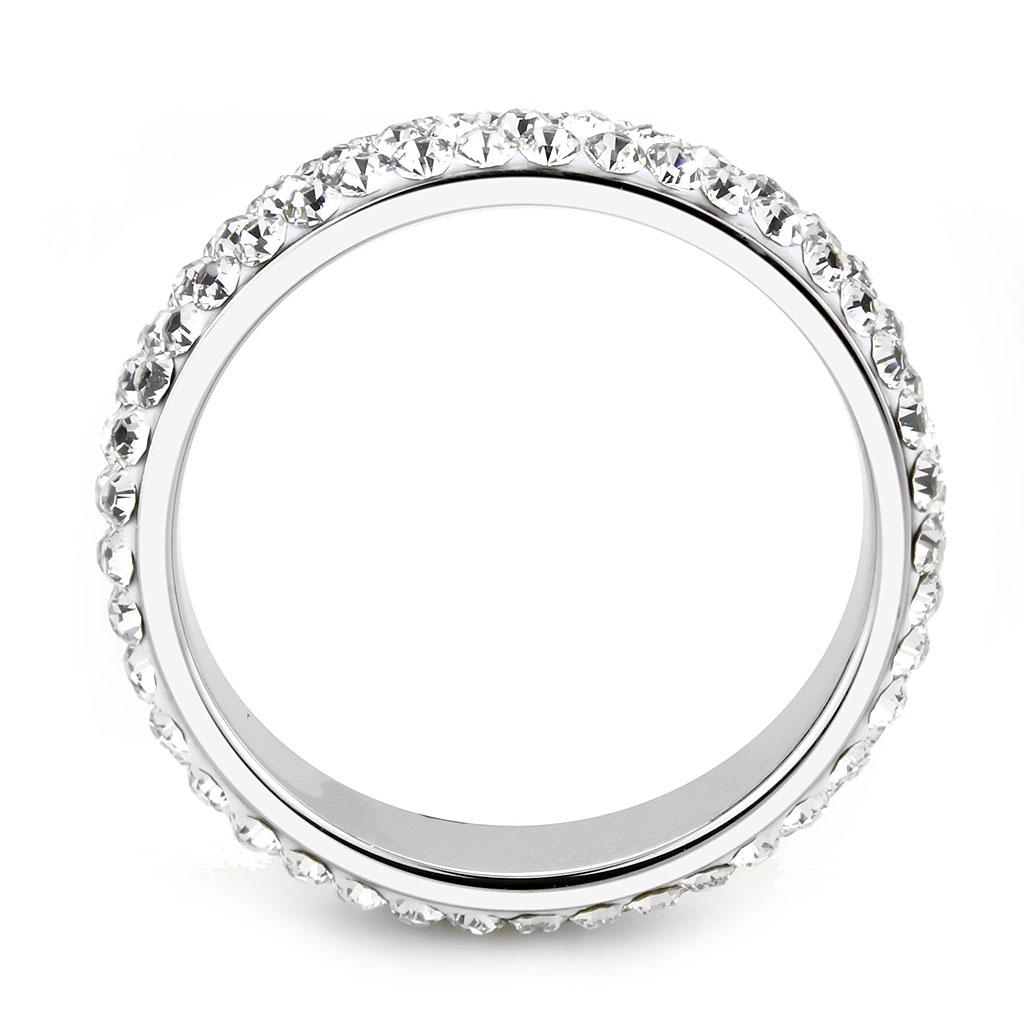 TK3533 - High polished (no plating) Stainless Steel Ring with Top Grade Crystal  in Clear-2