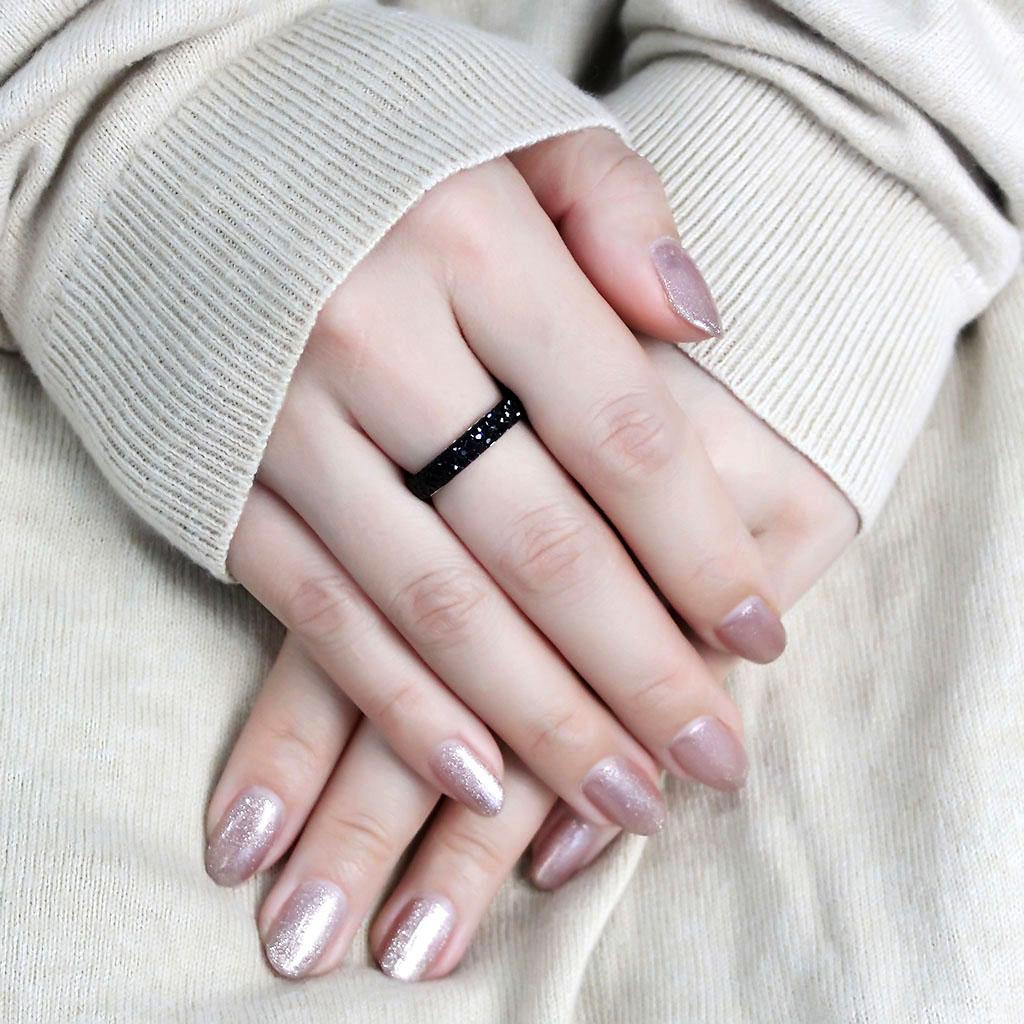 TK3534 - High polished (no plating) Stainless Steel Ring with Top Grade Crystal  in Jet-4