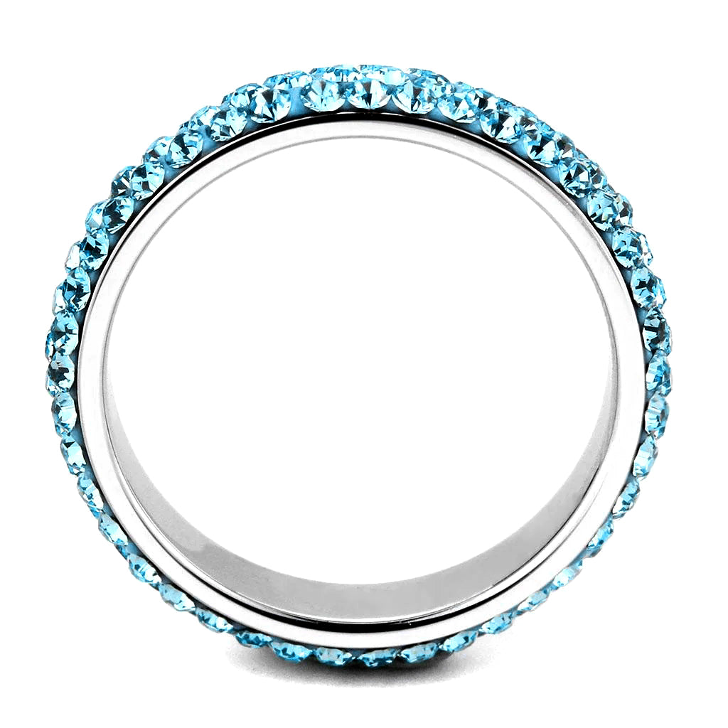 TK3535 - High polished (no plating) Stainless Steel Ring with Top Grade Crystal  in Sea Blue-2