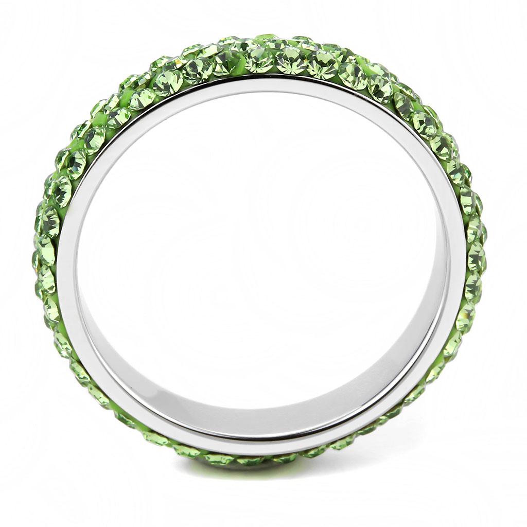 TK3537 - High polished (no plating) Stainless Steel Ring with Top Grade Crystal  in Peridot-2