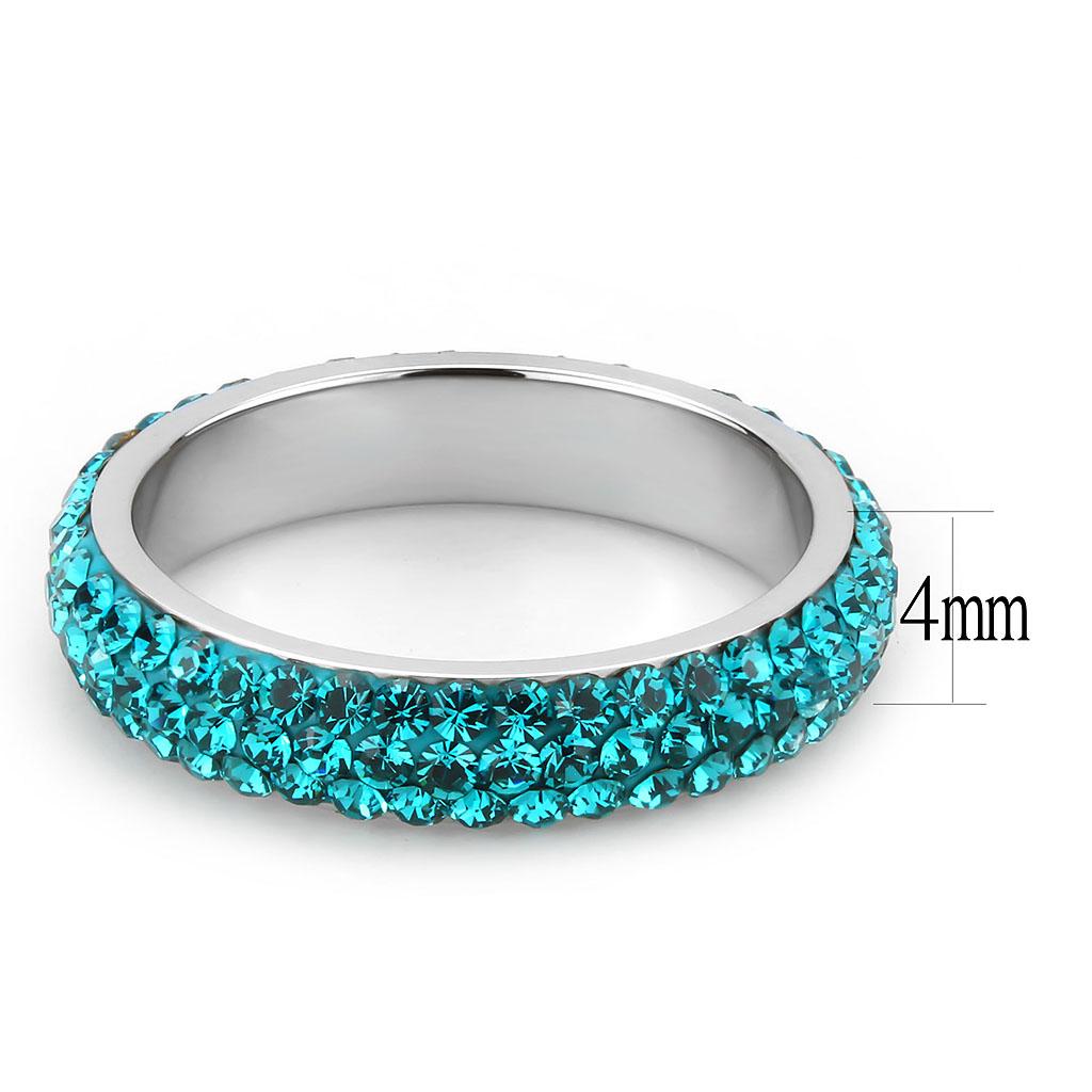 TK3538 - High polished (no plating) Stainless Steel Ring with Top Grade Crystal  in Blue Zircon-1